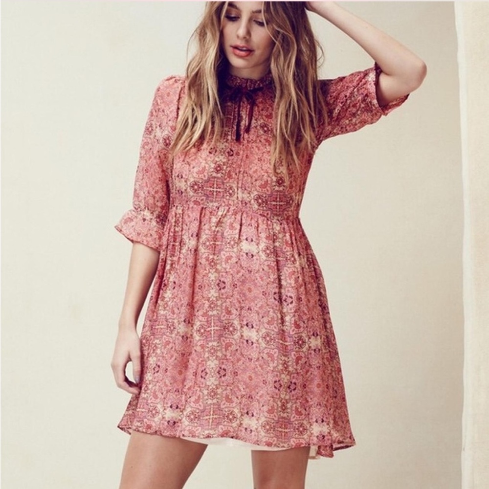 For Love & Lemons Geneva Mini Dress featuring a sienna print size small